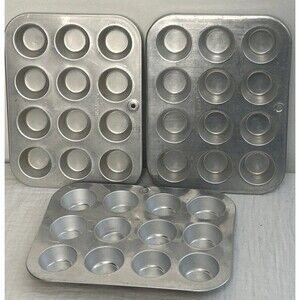 Vintage Chilton Ware Metal Baking Mini Muffin Egg Bite Pan USA Set Of 3 *12 Each